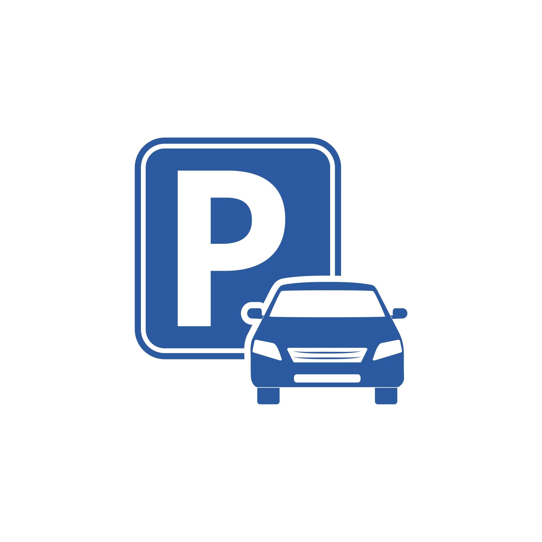 Parkplatzzeichen und Fahrzeug beides in blau.
