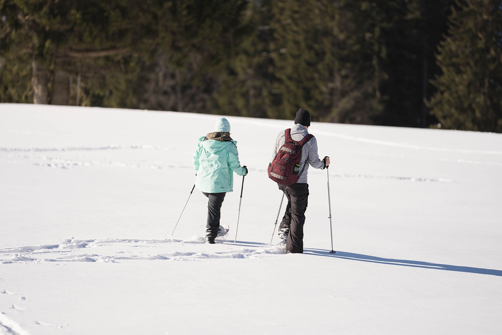 Zwei Wanderer mit Schneeschuhen im Winter oberhalb von Amden
