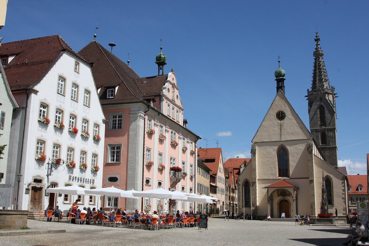 The city center of Rottenburg with cathedral and town hall
