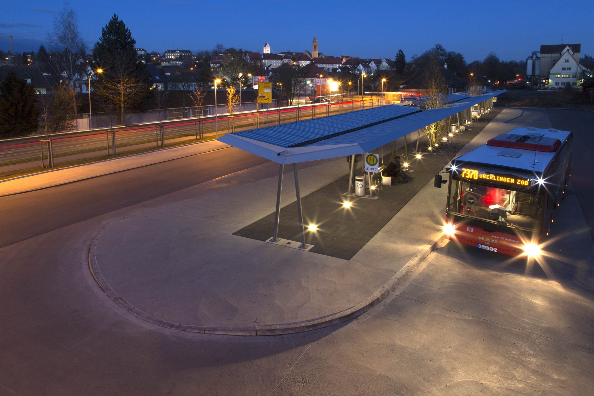 Luftbild vom zentralen Omnibusbahnhof (ZOB) in Pfullendorf von Achim Mende