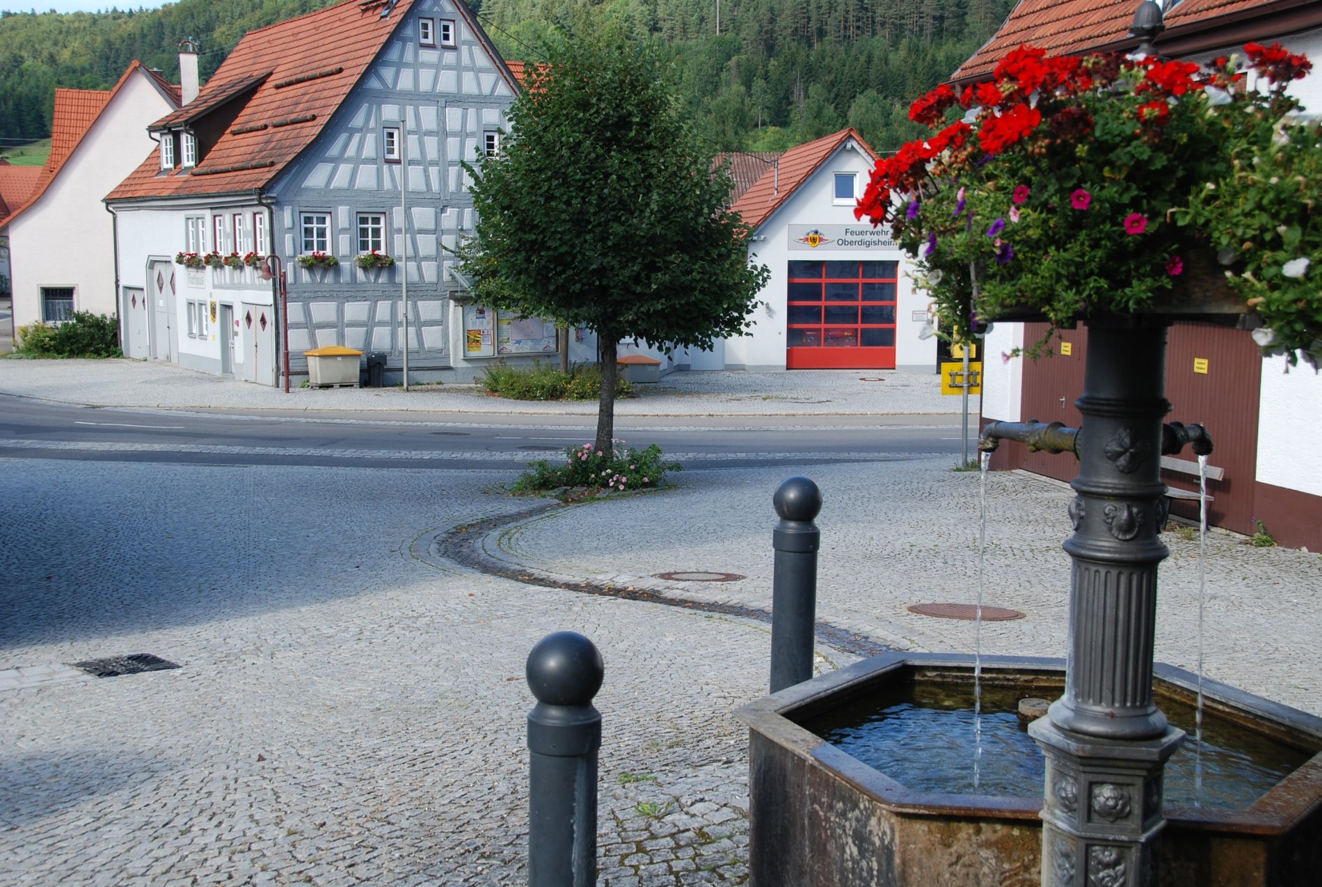 Malerische Ortsmitte mit Brunnen in Oberdigisheim