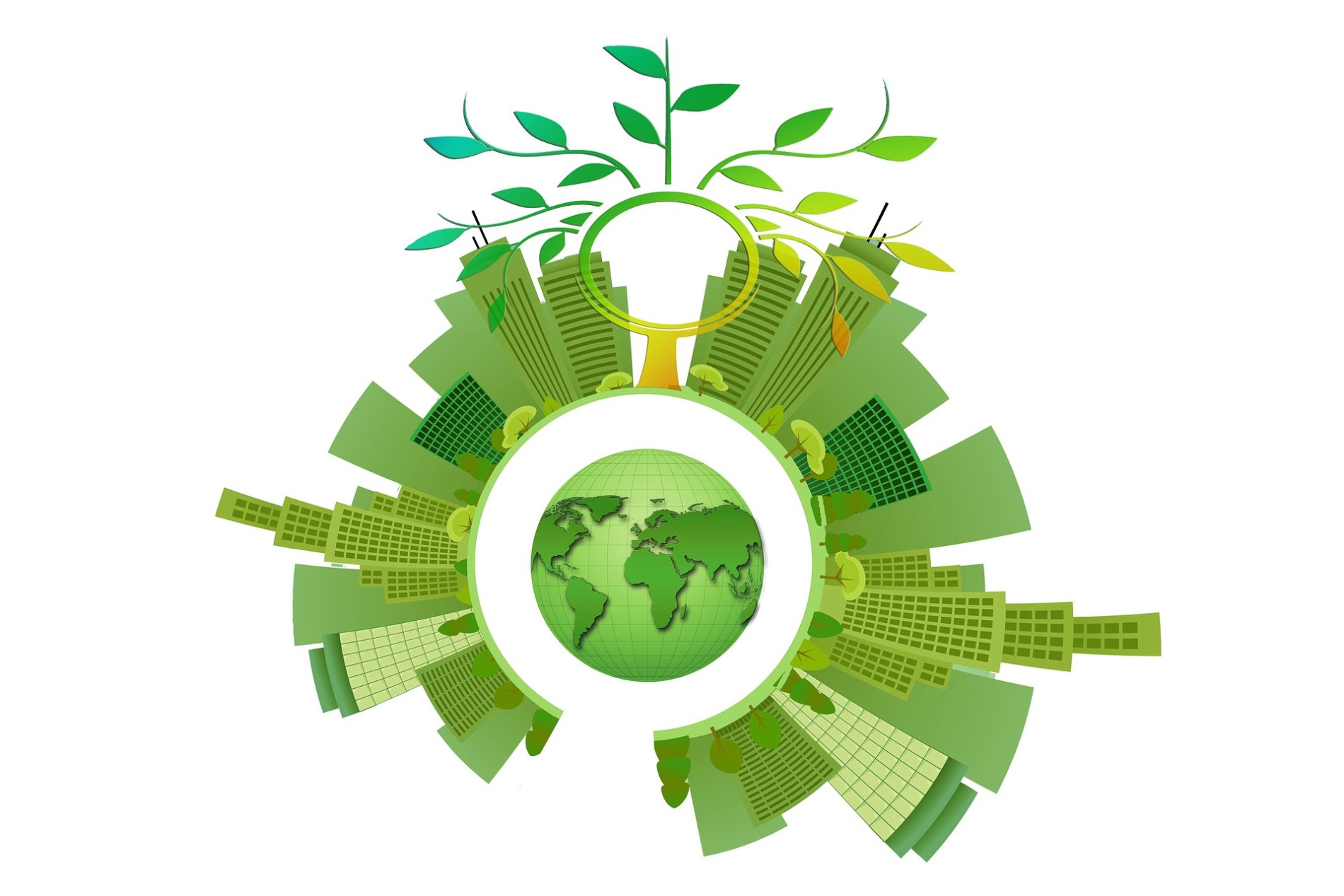 Grüne Weltkugel mit Baum und nachhaltigem Handel