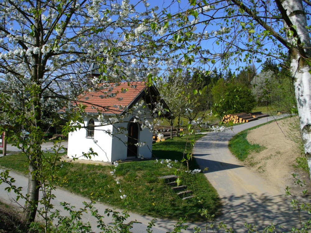Blick auf die Hofbei-Kapelle in Altnußberg in der Gemeinde Geiersthal