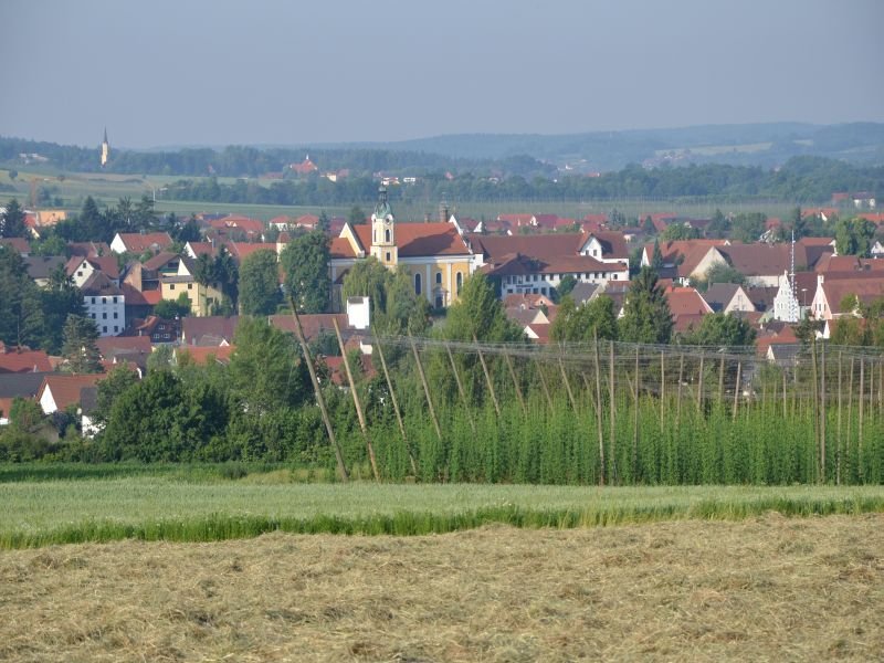 Blick auf Siegenburg im Hopfenland Hallertau