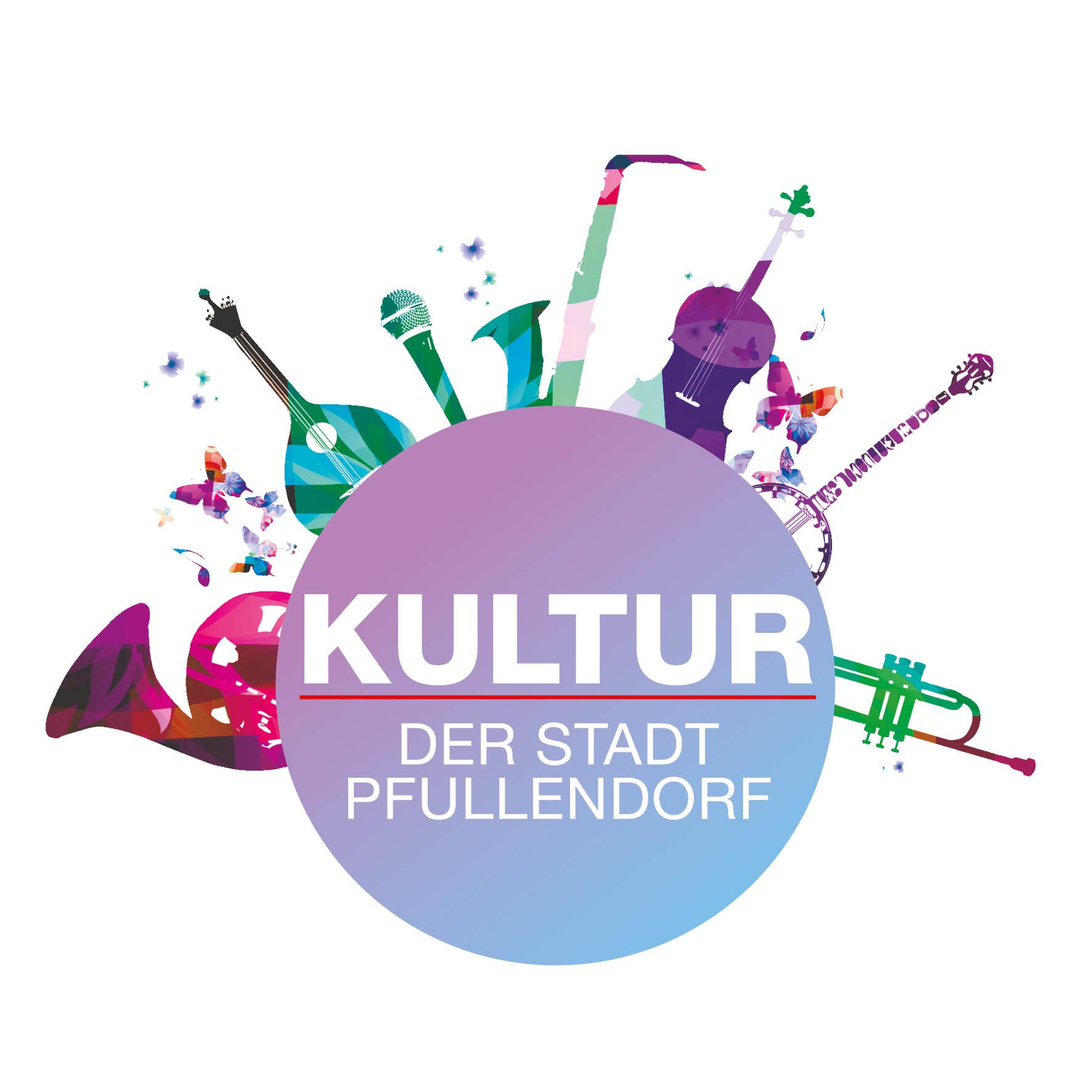 Button Kultur in Pfullendorf mit bunten Instrumenten umrandet