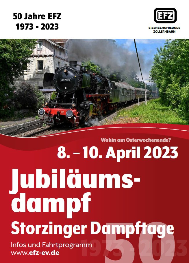 Infoplakat für den Jubiläumsdampf der Eisenbahnfreunde Zollernalb e.V.