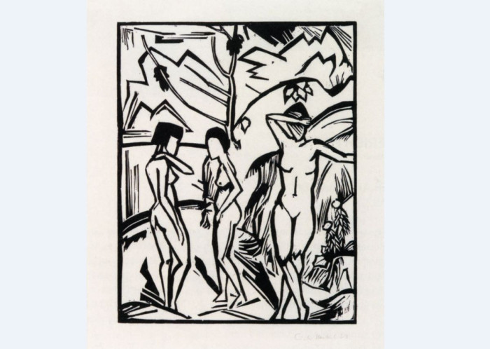 Erich Heckel: Drei Frauen am Wasser, Holzschnitt, 1923 [Copyright: Nachlass Erich Heckel, Hemmenhofen]