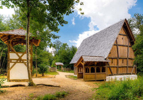 Wooden church and tower on Campus Galli