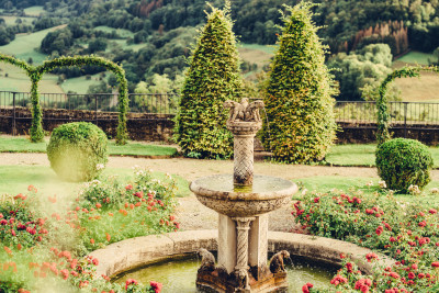 Springbrunnen im Schlossgarten von Schloss Langenburg
