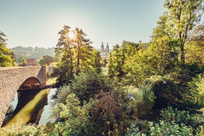 Etappe 4 - Historische Jagstbrücke mit Blick auf das Kloster Schöntal